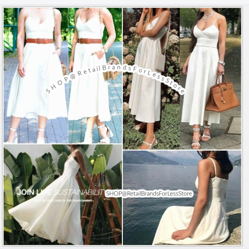 ZARA V NECK LINEN VOLUMINOUS FLOWY MAXI MIDI DRESS - Picture 6 of 14